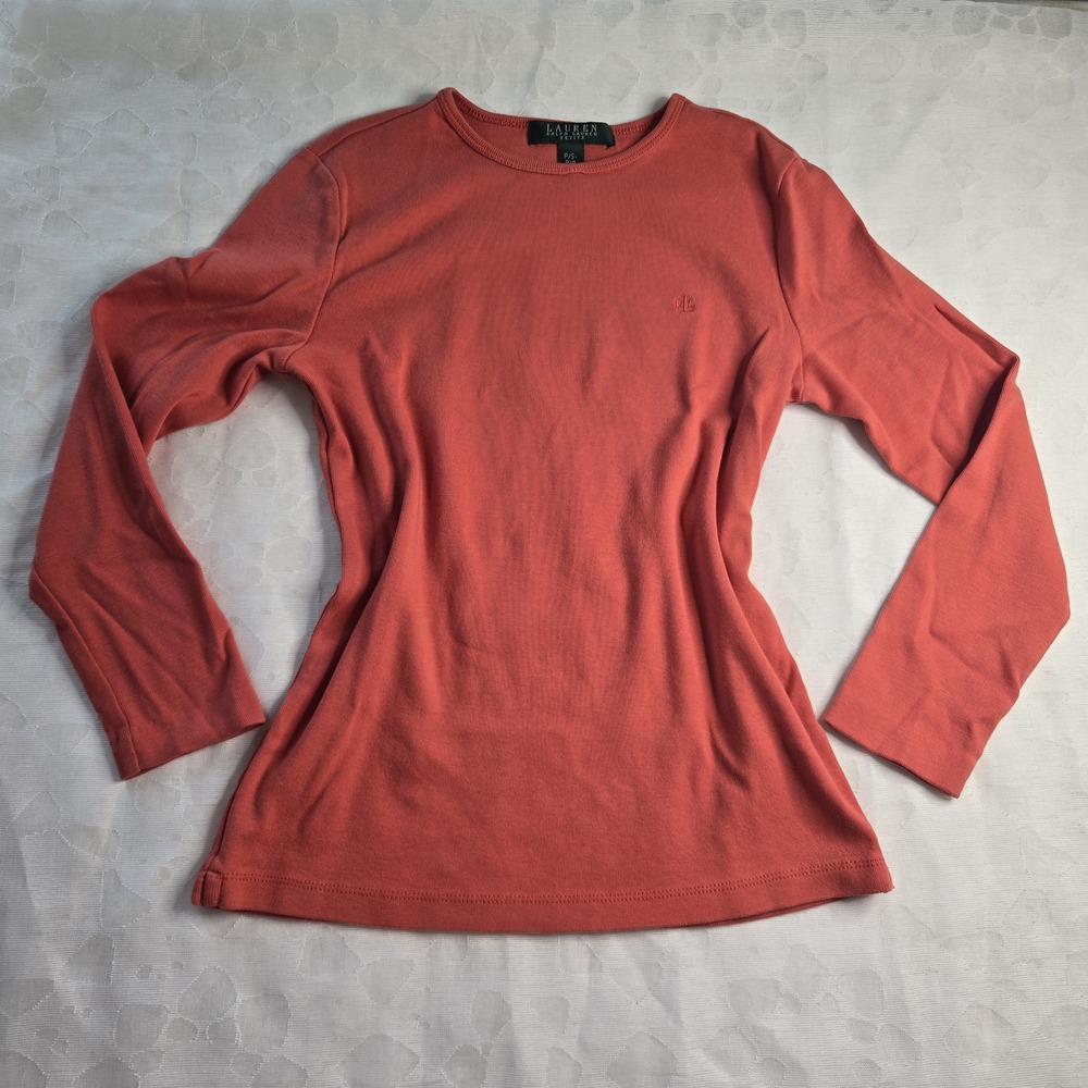 Lauren Ralph Lauren Women's Cotton Long Sleeved T-Shirt Coral Small Petite